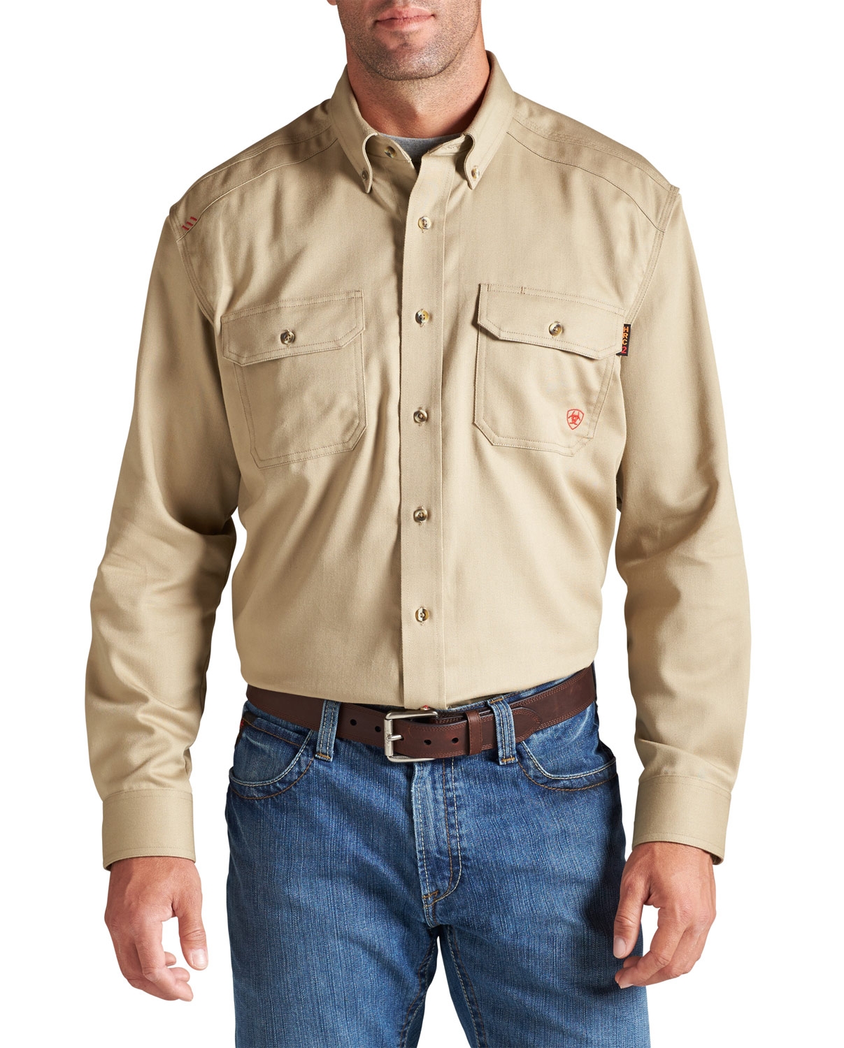 Wrangler - Flame Resistant Long Sleeve Twill Work Shirt - Khaki