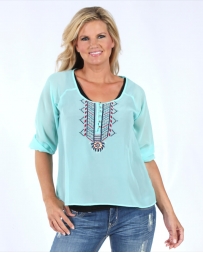 light blue peasant top