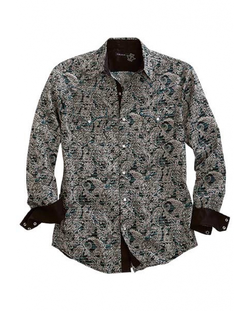 mens black and white paisley shirt