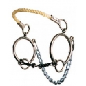 Ring Combination Rope Nose Hackamore - 3/8 3-Piece Twisted Wire Dog Bone Snaffle Bit