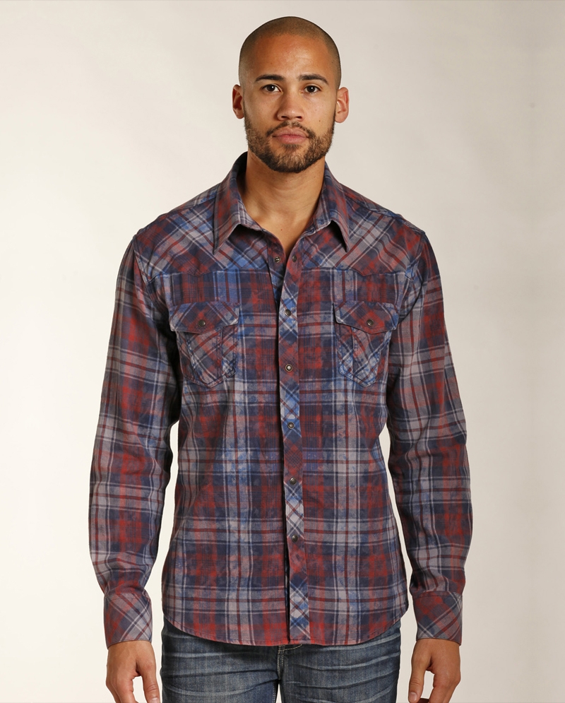  Rock  Roll Cowboy  Men s Long Sleeve Plaid Flannel  Shirt 