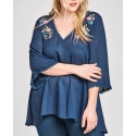 ODDI® Ladies' Curvy Embroidered Floral Top