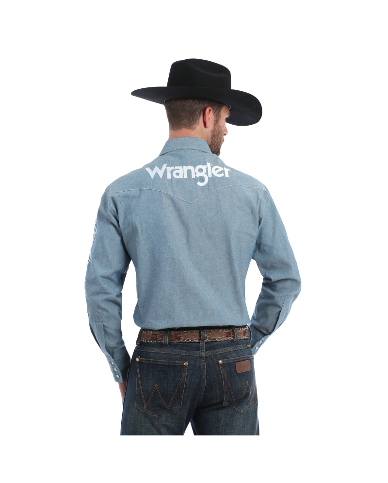 Wrangler® Men's Long Sleeve Chambray Logo Shirt - Fort Brands