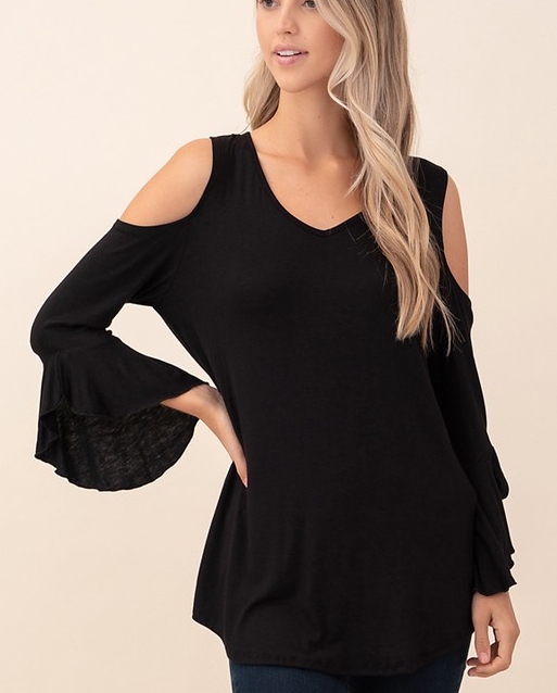 ladies black cold shoulder top