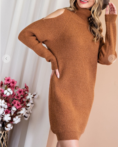 Cold shoulder turtleneck dress best sale