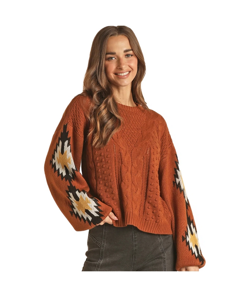 Rock and Roll Cowgirl® Ladies' Aztec Border Sweater - Fort Brands