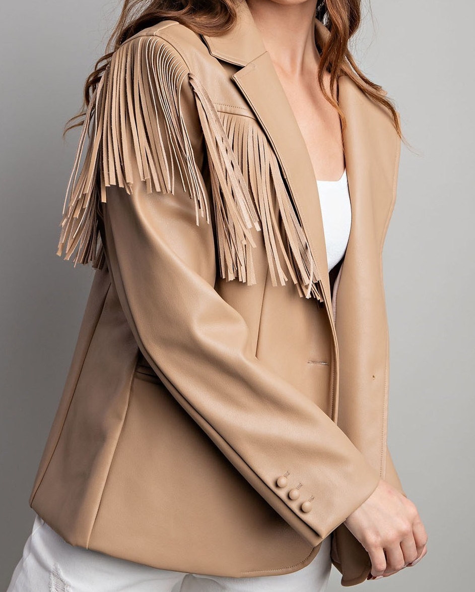 Ladies fringed leather jacket best sale